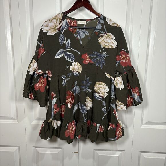 Altar’d State Top S Floral Peplum Boho Flare Sleeve Cottagecore Fall Layer - Picture 1 of 7